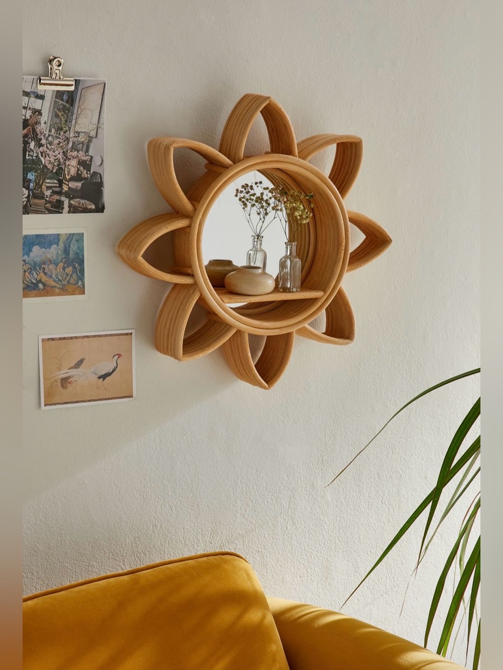 Urban Outfitters Rowan Rattan Flower Wall Shelf